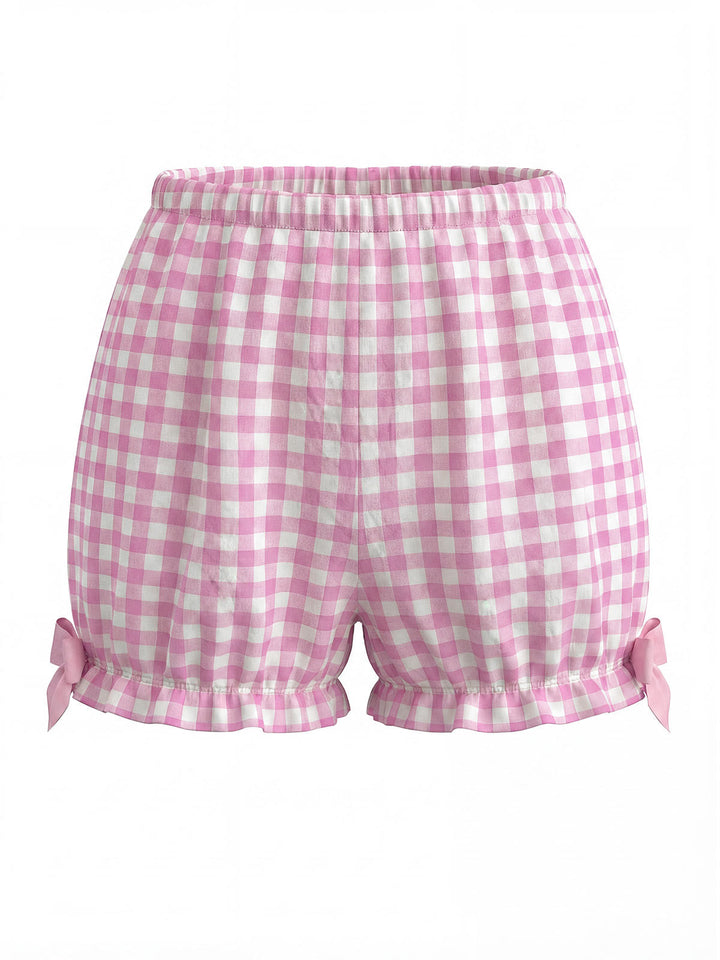 Pink Bow Gingham Ruffle Pajama Set - vintage fashion, retro style