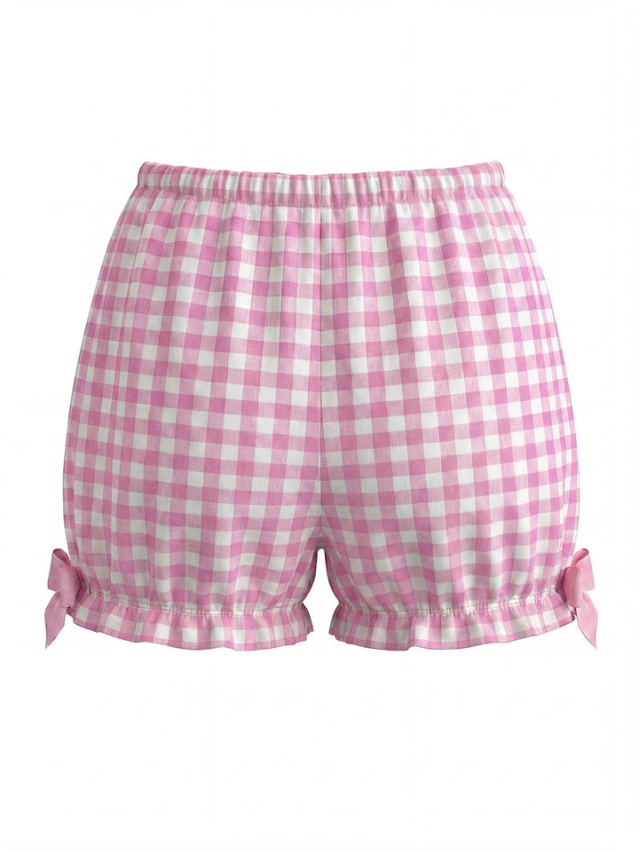 Pink Bow Gingham Ruffle Pajama Set - vintage fashion, retro style