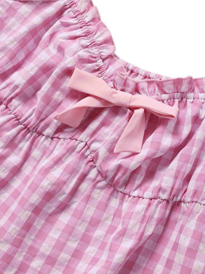 Pink Bow Gingham Ruffle Pajama Set - vintage fashion, retro style