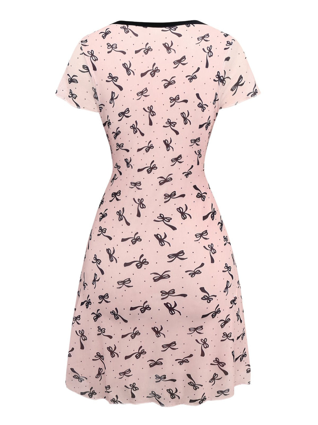 Pink 1960s Bow Print V-Neck Mesh Dress - vintage dress, retro fashion