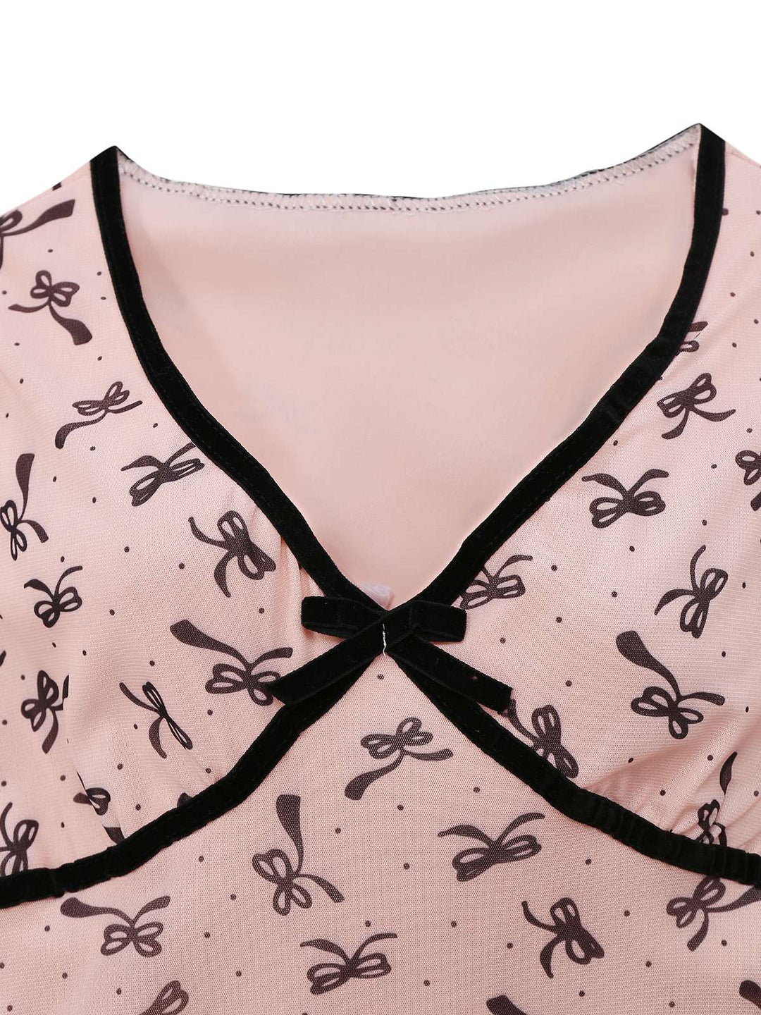 Pink 1960s Bow Print V-Neck Mesh Dress - vintage dress, retro fashion