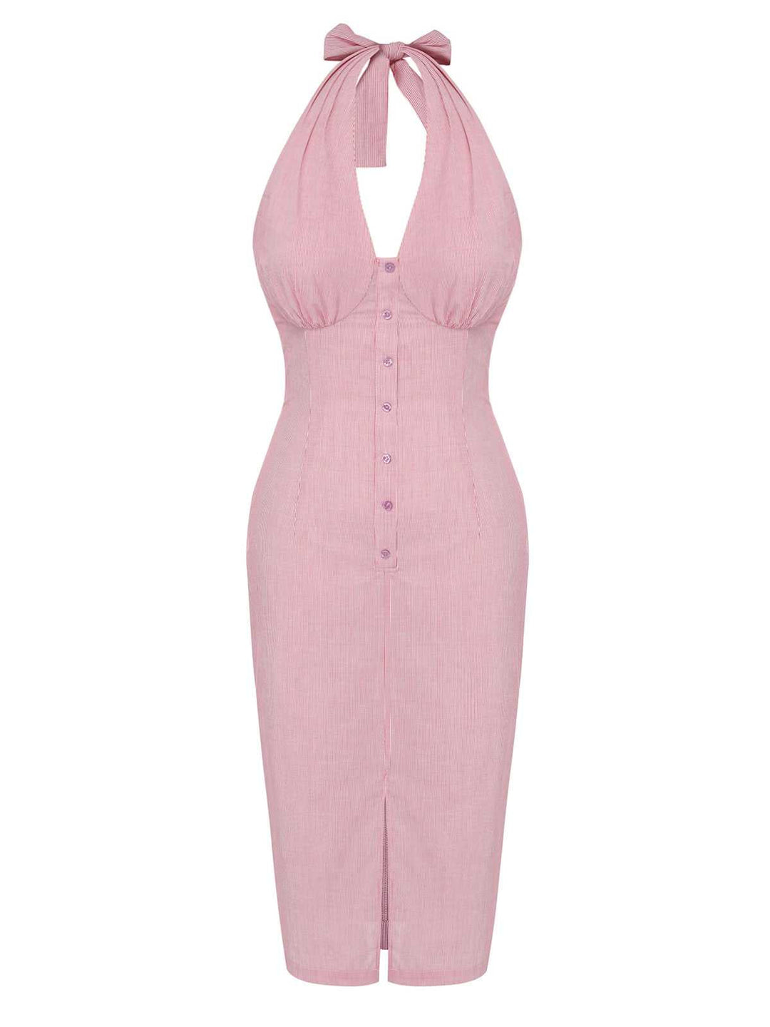 Pink 1960s Halter Stripes Slit Dress: where 1960s romance meets her modern spirit