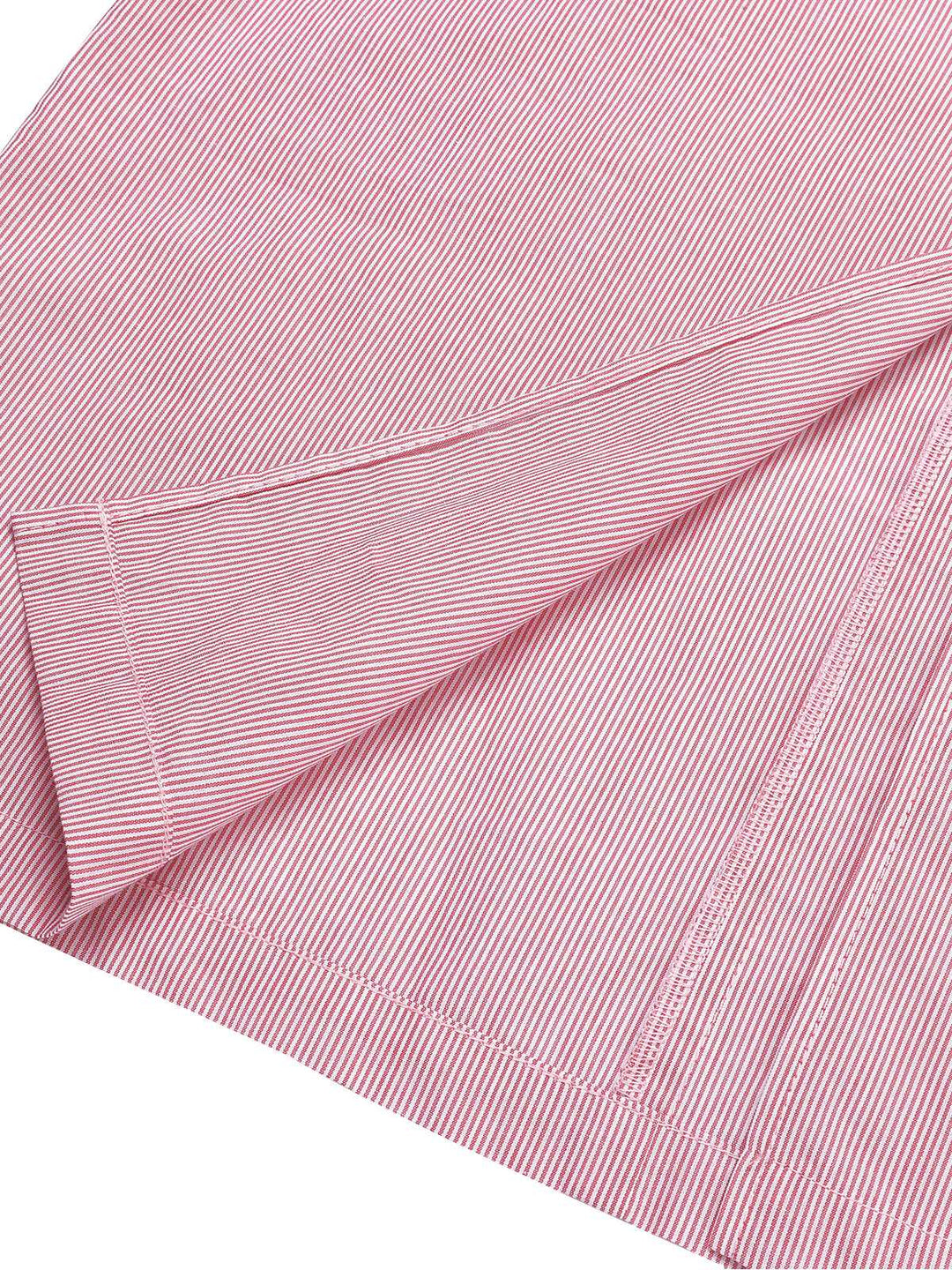 She slips into this Pink 1960s Halter Stripes Slit Dress and suddenly it&