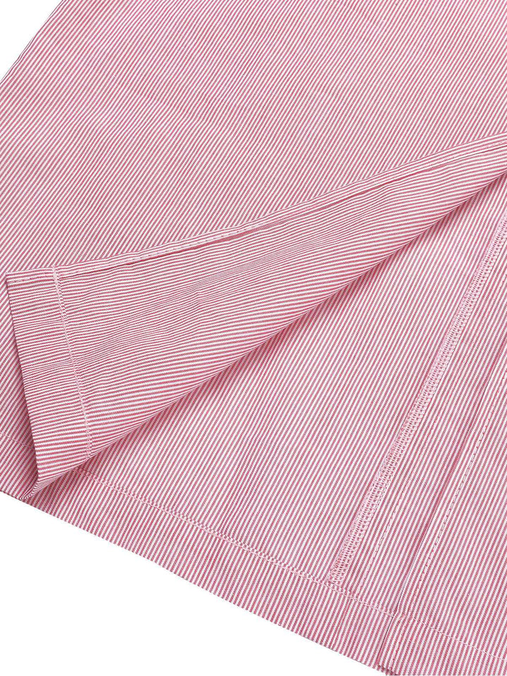 She slips into this Pink 1960s Halter Stripes Slit Dress and suddenly it&