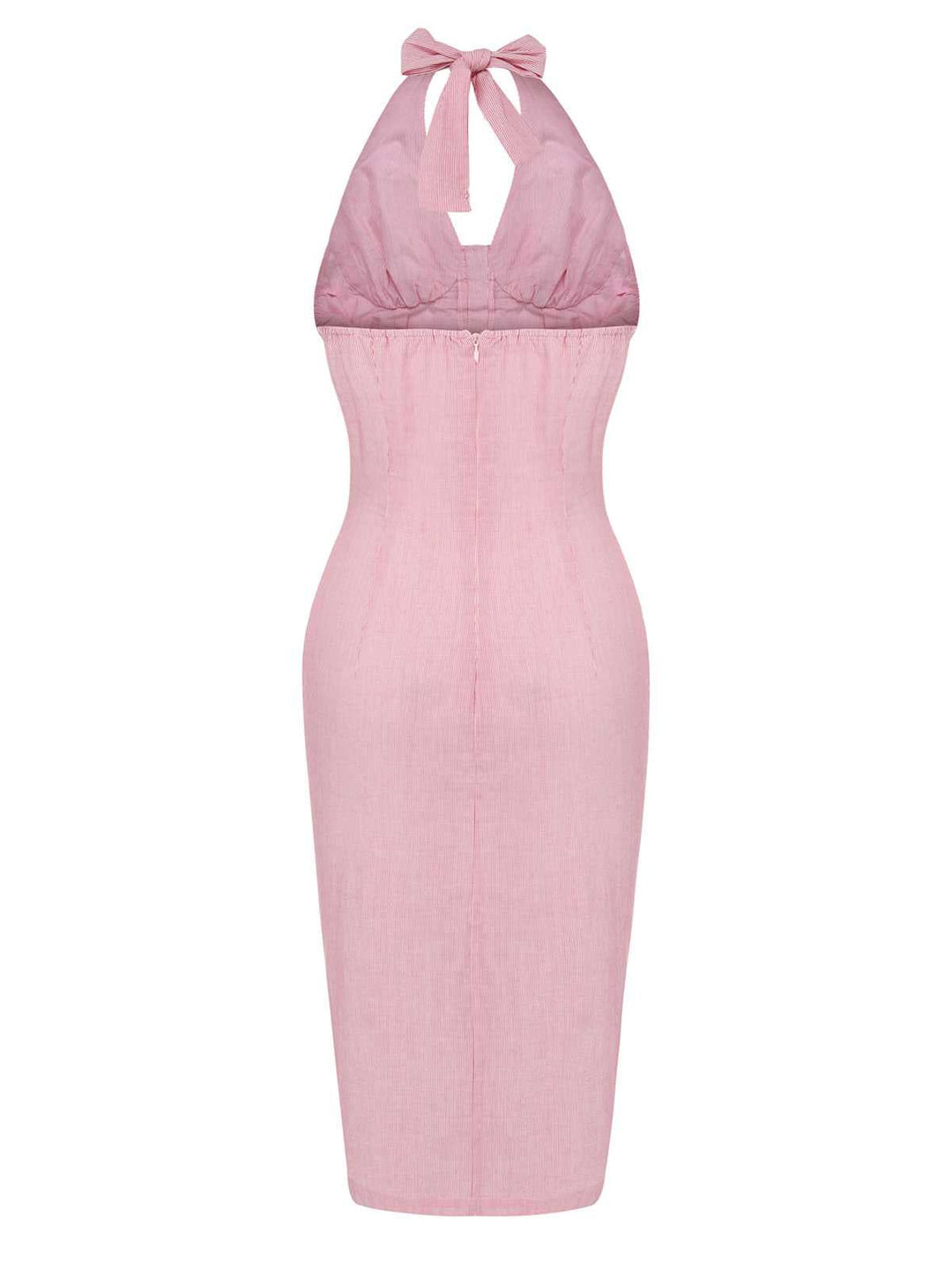 Pink 1960s Halter Stripes Slit Dress — the kind of 1960s dress that makes strangers smile