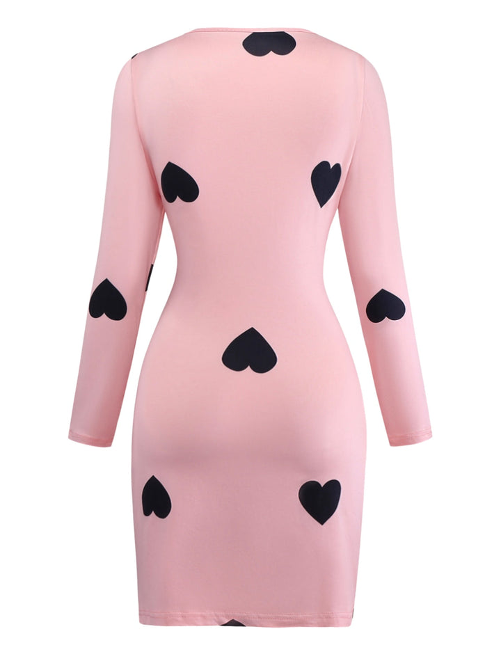 Pink 1960s Heart Round Neck Bodycon Dress - vintage dress, retro fashion