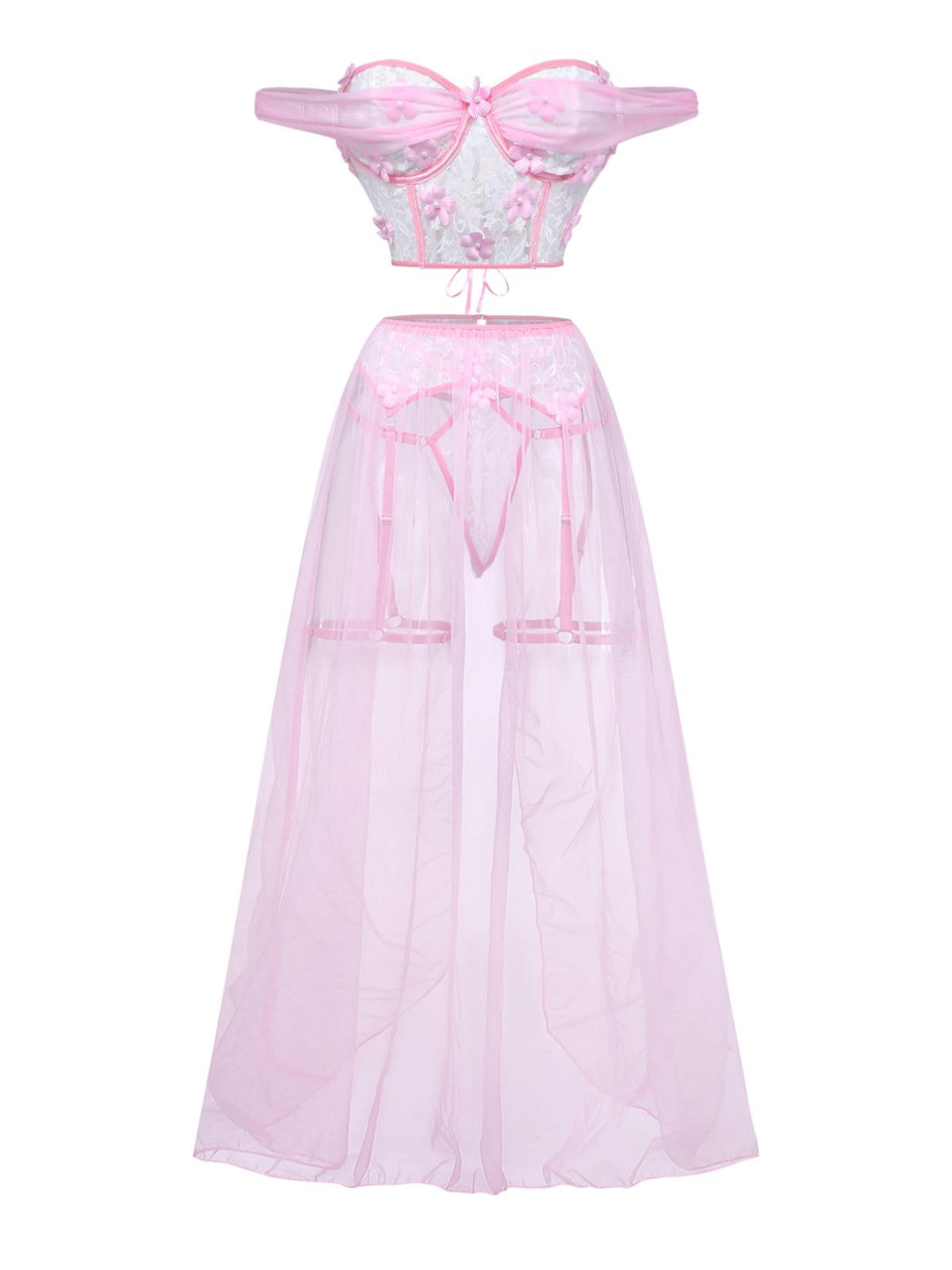 Pink Spaghetti Strap Sheer Pajama Set 4