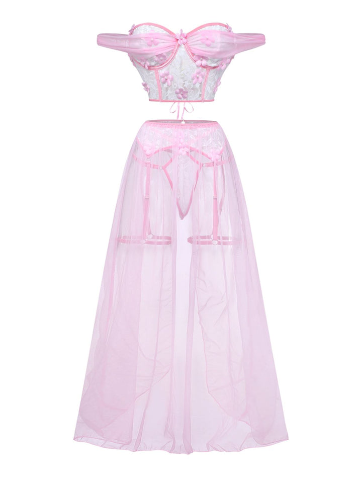 Pink Spaghetti Strap Sheer Pajama Set 4