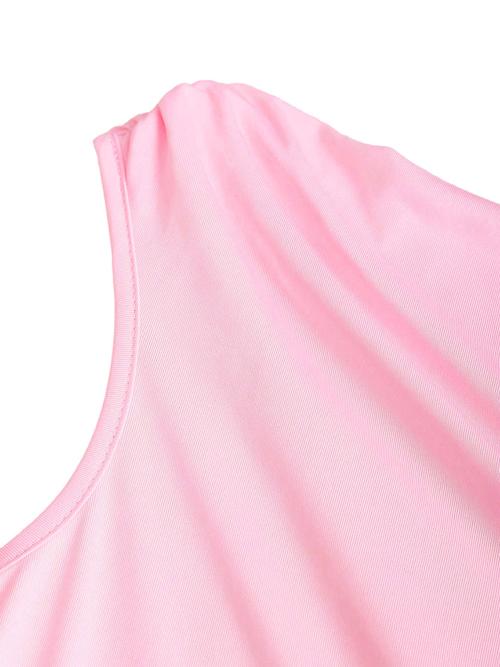 Pink 1960s One-Shoulder 3D Floral Tiered Dress: beautiful vintage dress, retro fashion, elegant style with timeless appeal
