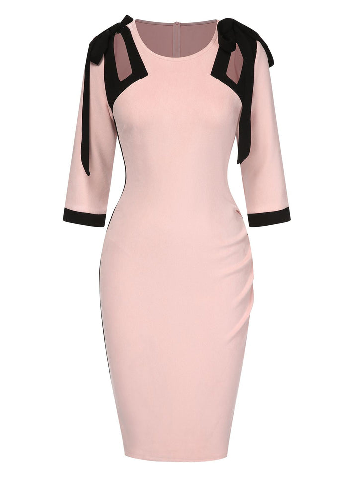 She slips into this Pink 1960s Patchwork Pencil Dress and suddenly it&