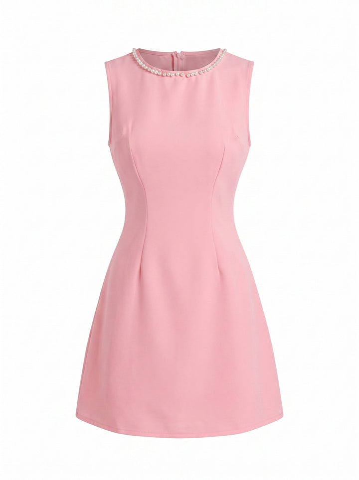 Pink 1960s Pearl Sleeveless Round Neck A-Line Dress, vintage dress, retro fashion - perfect for women who love vintage and retro fashion
