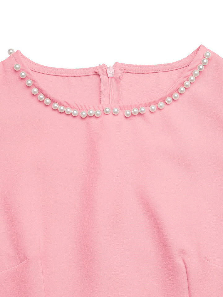 Pink 1960s Pearl Sleeveless Round Neck A-Line Dress, vintage dress, retro fashion - perfect for women who love vintage and retro fashion
