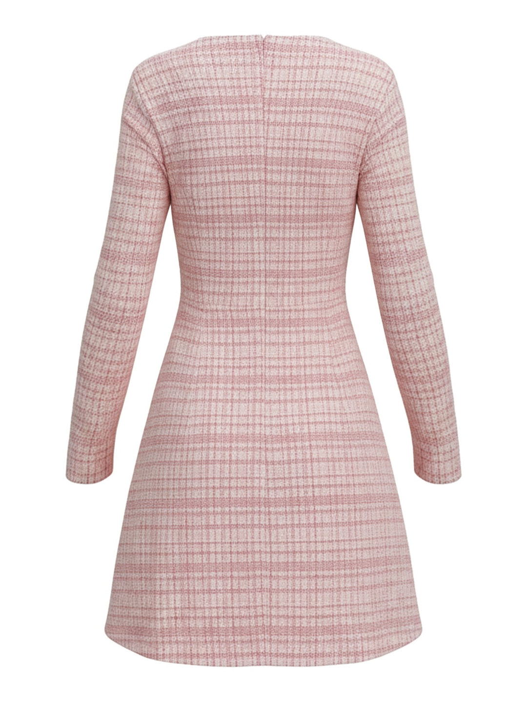 Pink 1960s Plaid Tweed Buttoned Square Neck Dress - vintage dress, retro fashion