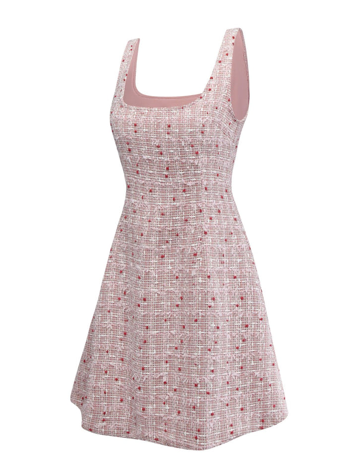 Pink 1960s Plaid Tweed Mini Pinafore Dress - vintage dress, retro fashion