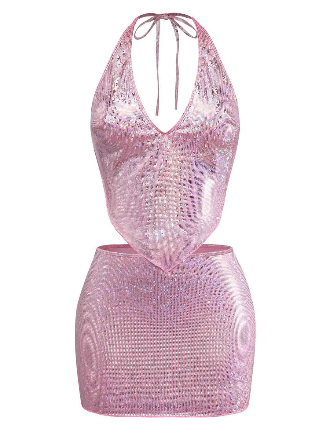 Pink Sequin Metallic Halter Two Piece Skirt Set, vintage skirt, retro style - perfect for women who love vintage and retro fashion