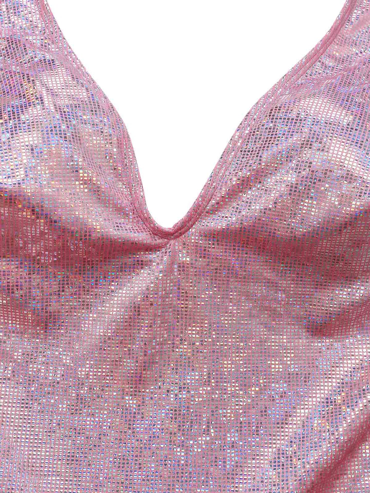 Pink Sequin Metallic Halter Two Piece Skirt Set, vintage skirt, retro style - perfect for women who love vintage and retro fashion