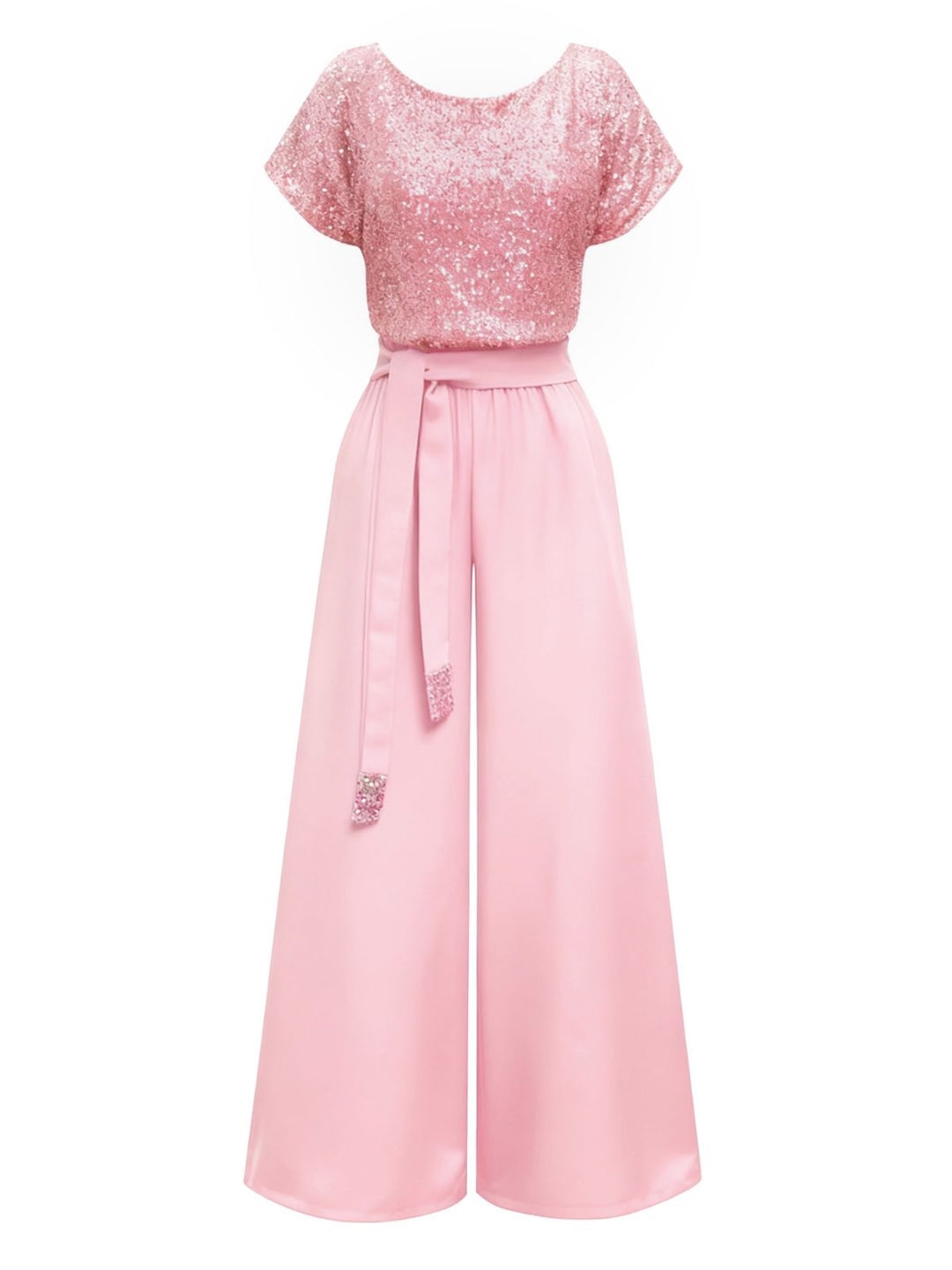 Pink 1960s Sequined Wide-Leg Jumpsuit - vintage jumpsuit, retro fashion