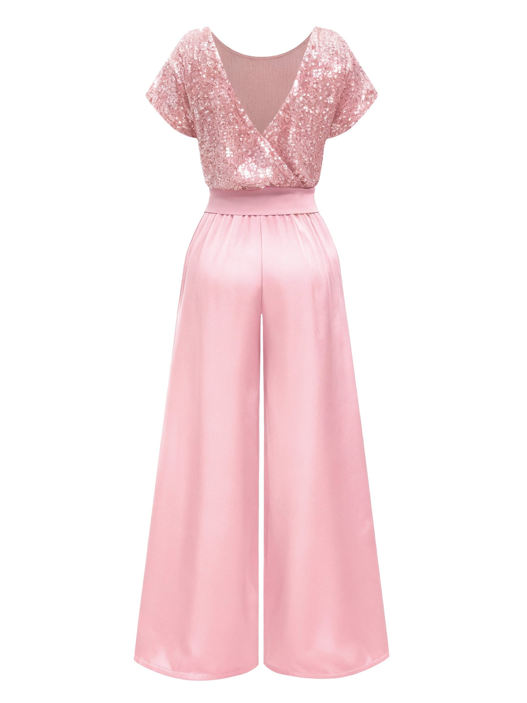 Pink 1960s Sequined Wide-Leg Jumpsuit - vintage jumpsuit, retro fashion