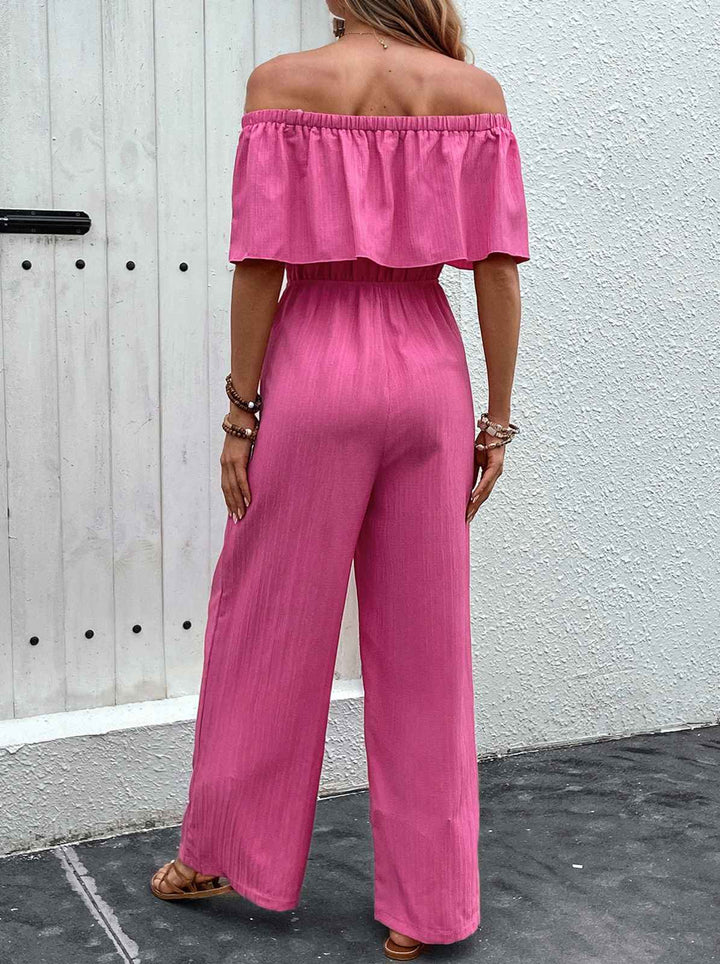 Pink 1960s Solid Off-Shoulder Wideleg Jumpsuit, vintage romper, retro jumpsuit - perfect for women who love vintage and retro fashion