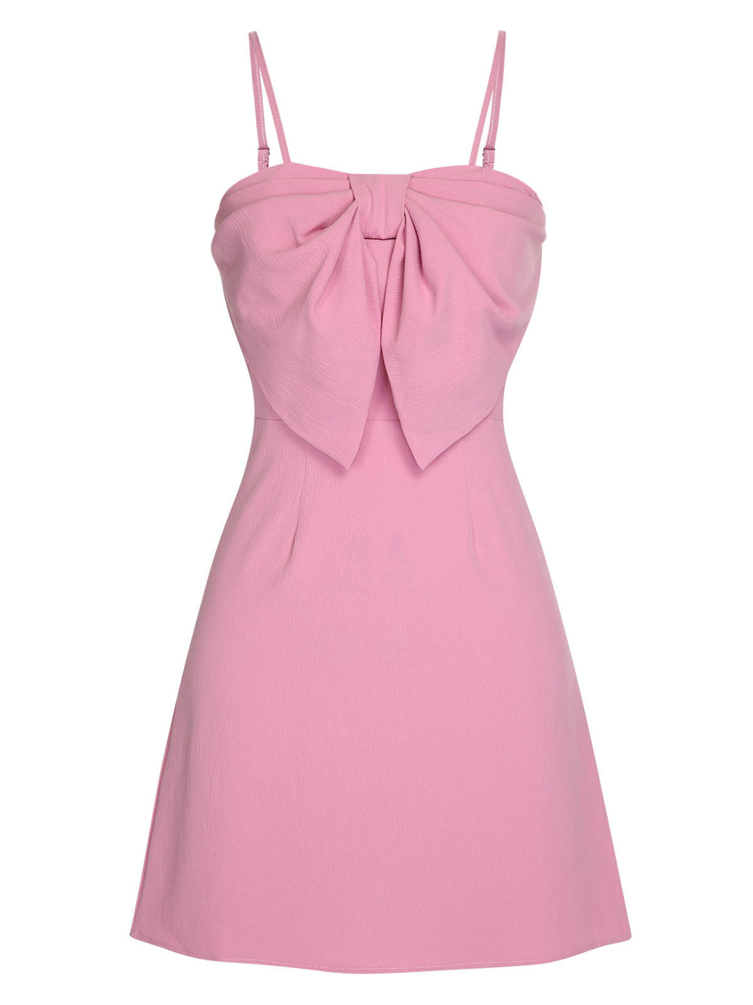 She slips into this Pink 1960s Solid Spaghetti Straps Bow Dress and suddenly it&