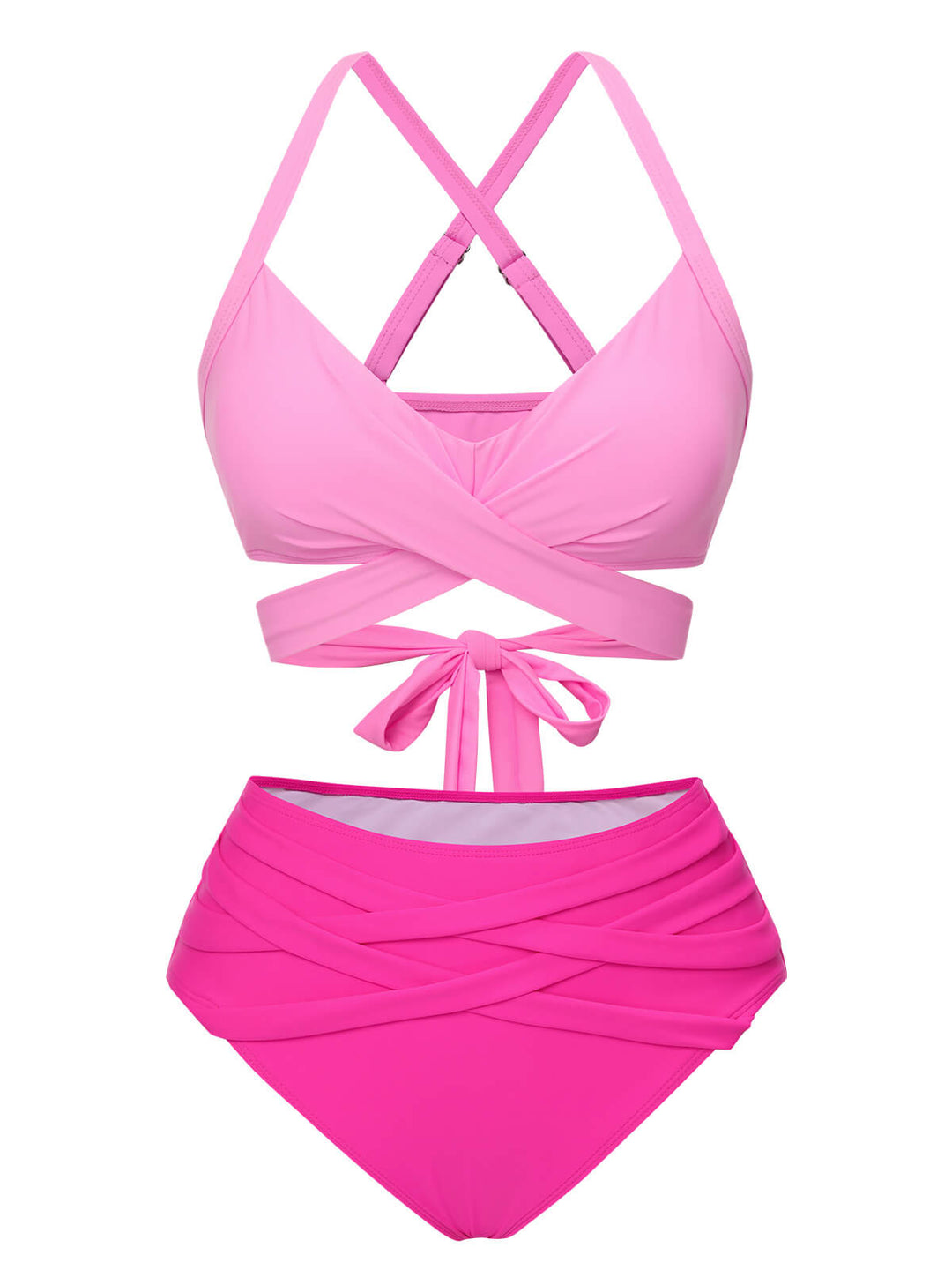 Pink Solid Strap Bandage Bikini Set - vintage fashion, retro style