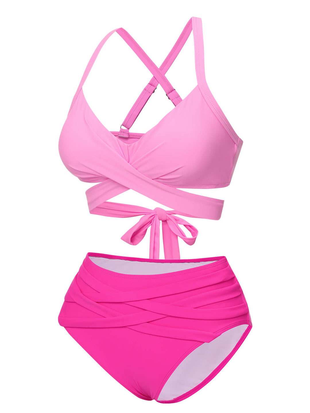 Pink Solid Strap Bandage Bikini Set - vintage fashion, retro style