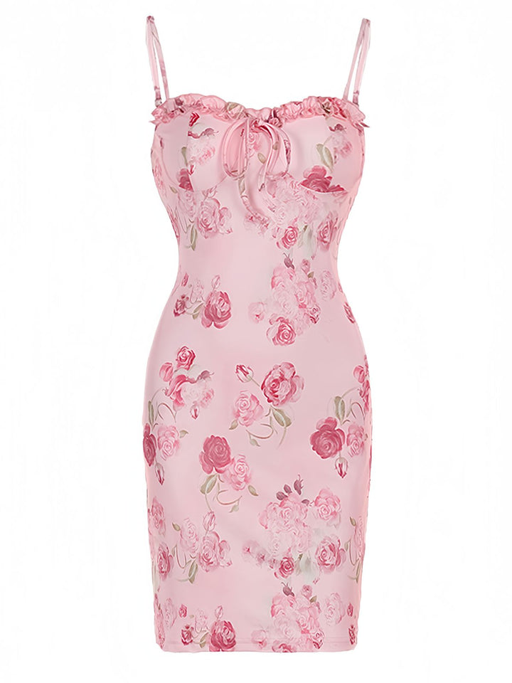 Pink Spaghetti Strap Roses Nightgown - vintage nightgown, retro sleepwear