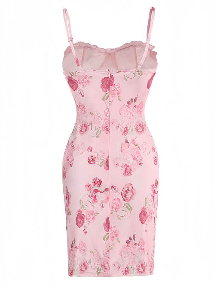 Pink 1960s Spaghetti Strap Roses Nightgown - vintage nightgown, retro sleepwear