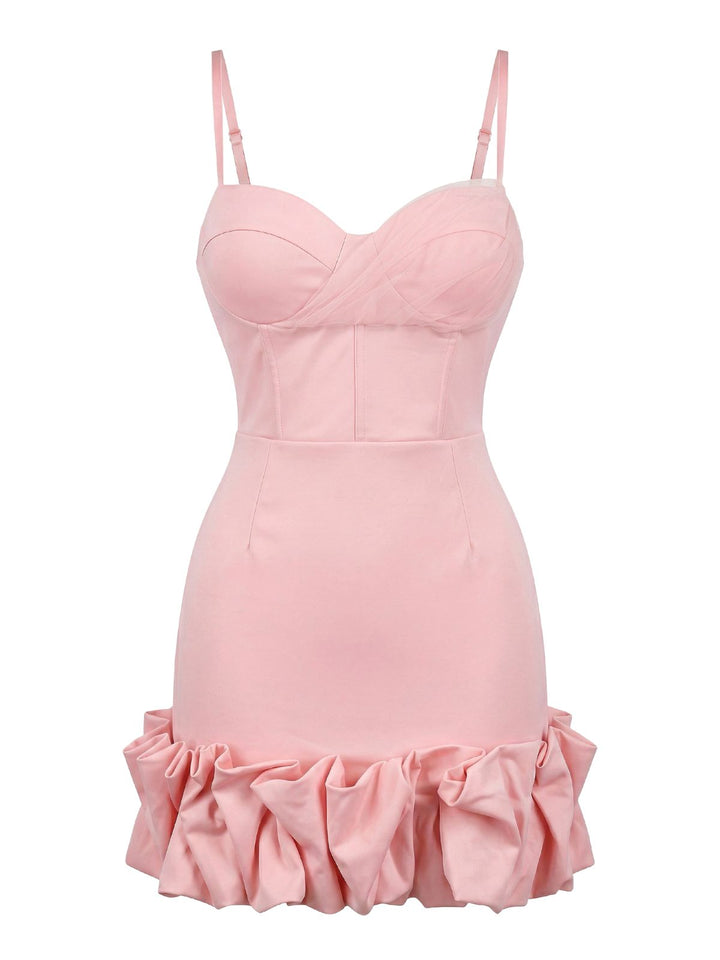 Pink 1960s Spaghetti Strap Ruffle Hem Dress - vintage dress, retro fashion for vintage lovers