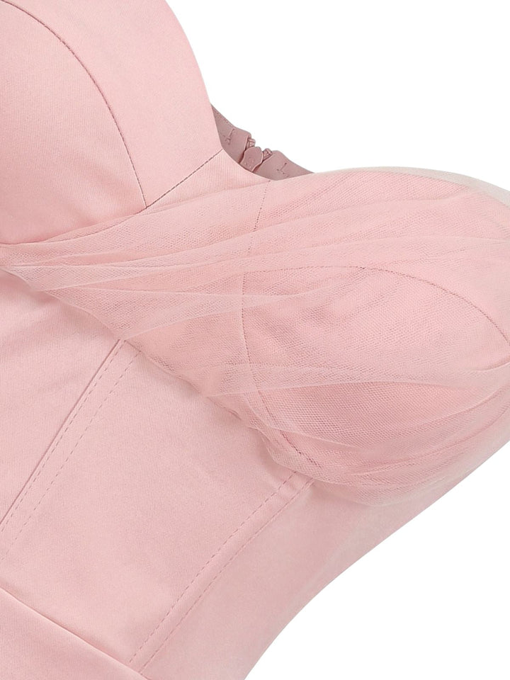 Pink 1960s Spaghetti Strap Pleated Slim Short Dress