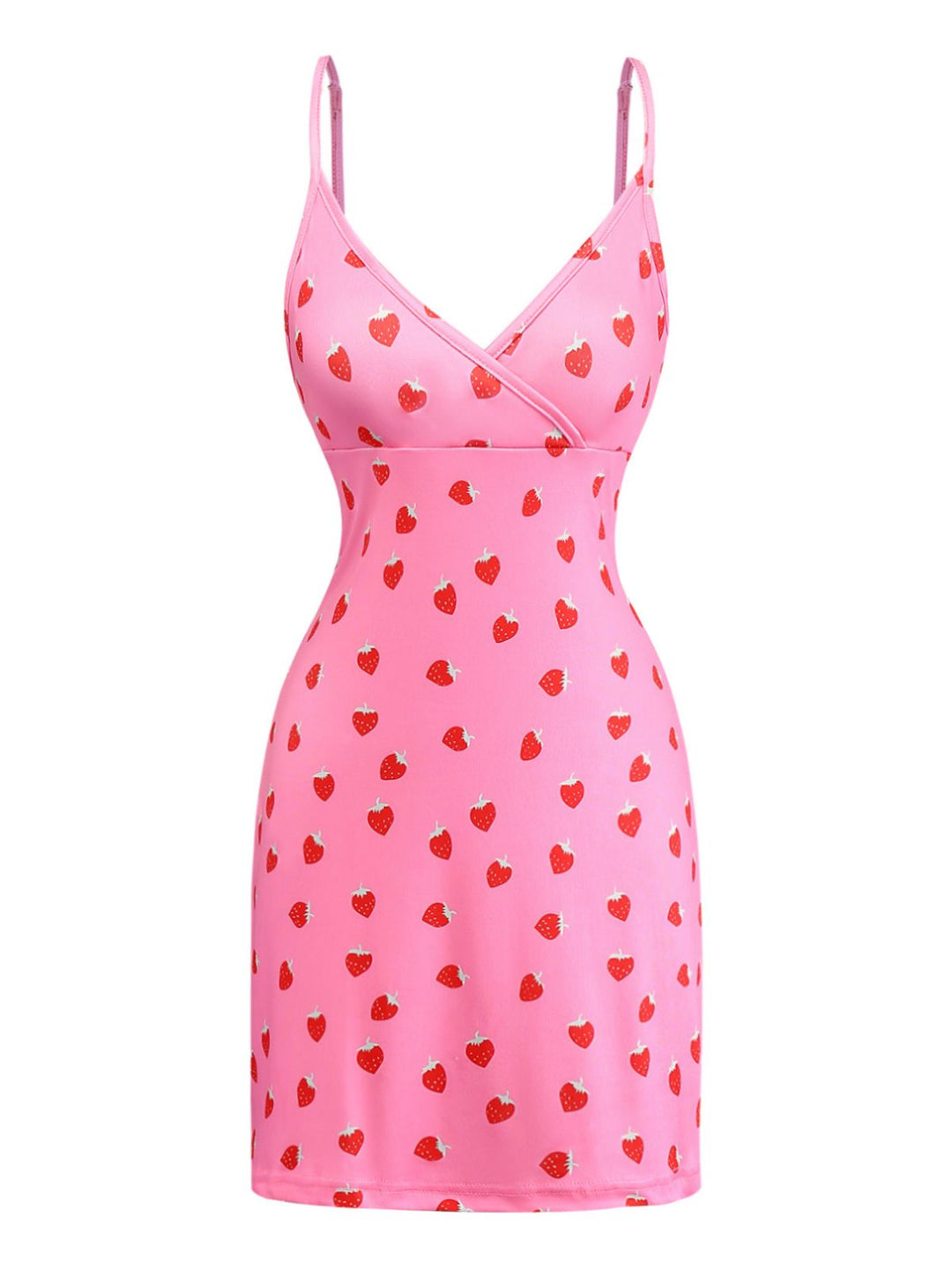 Pink 1960s Strawberry Deep V-Neck Mini Dress - vintage dress, retro fashion