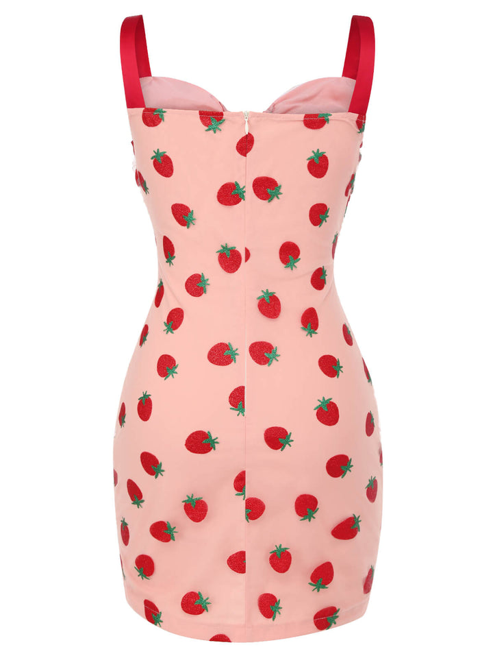 Pink 1960s Strawberry Drawstring Strap Pencil Dress, vintage dress, retro fashion - perfect for women who love vintage and retro fashion