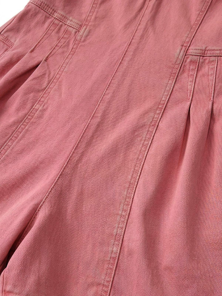 Pink 1960s V-Neck Strap Denim Romper - vintage jumpsuit, retro fashion