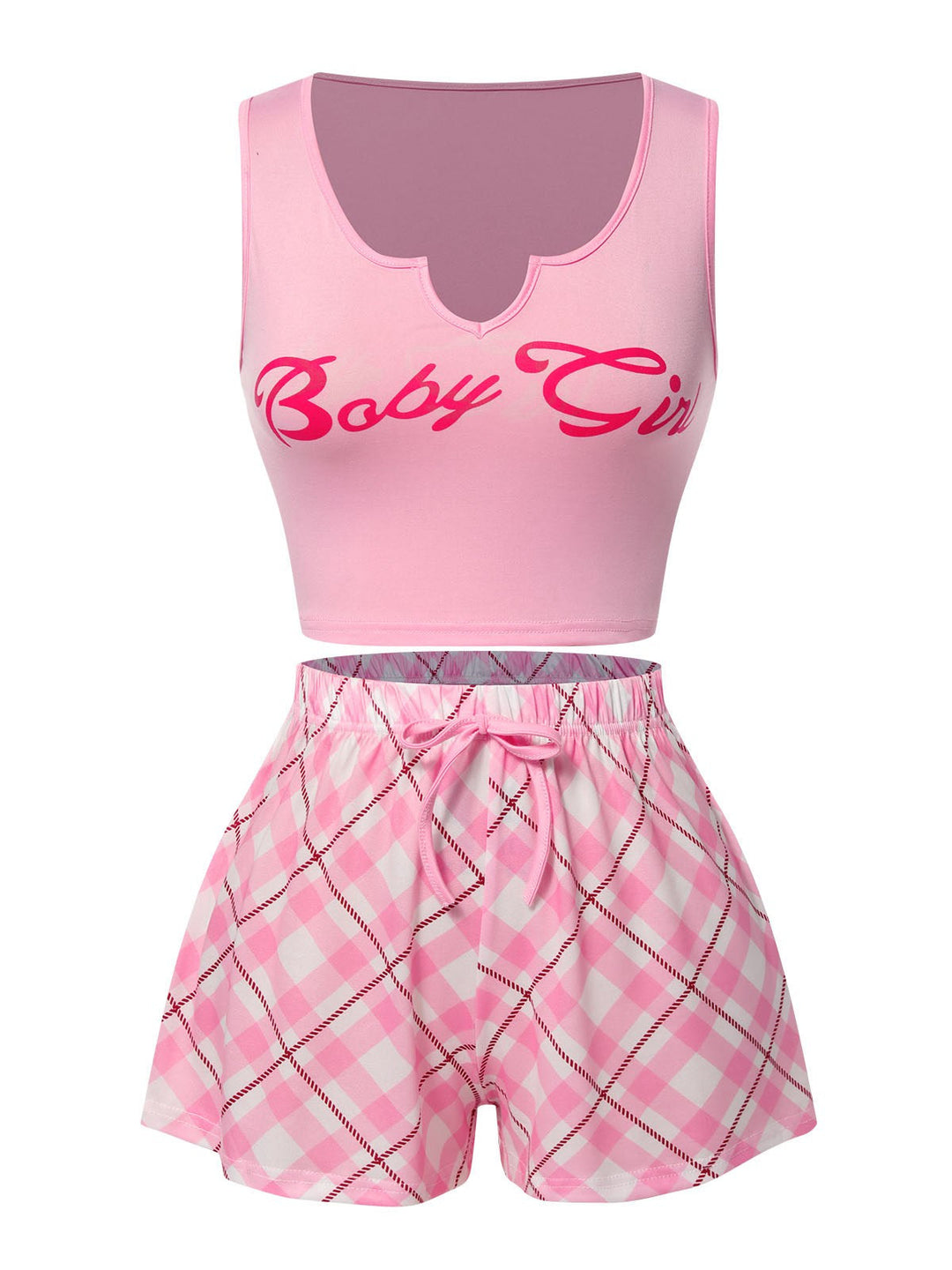 She pairs this Pink Baby Girl Tank Top & Plaid Shorts Pajamas with confidence and charm