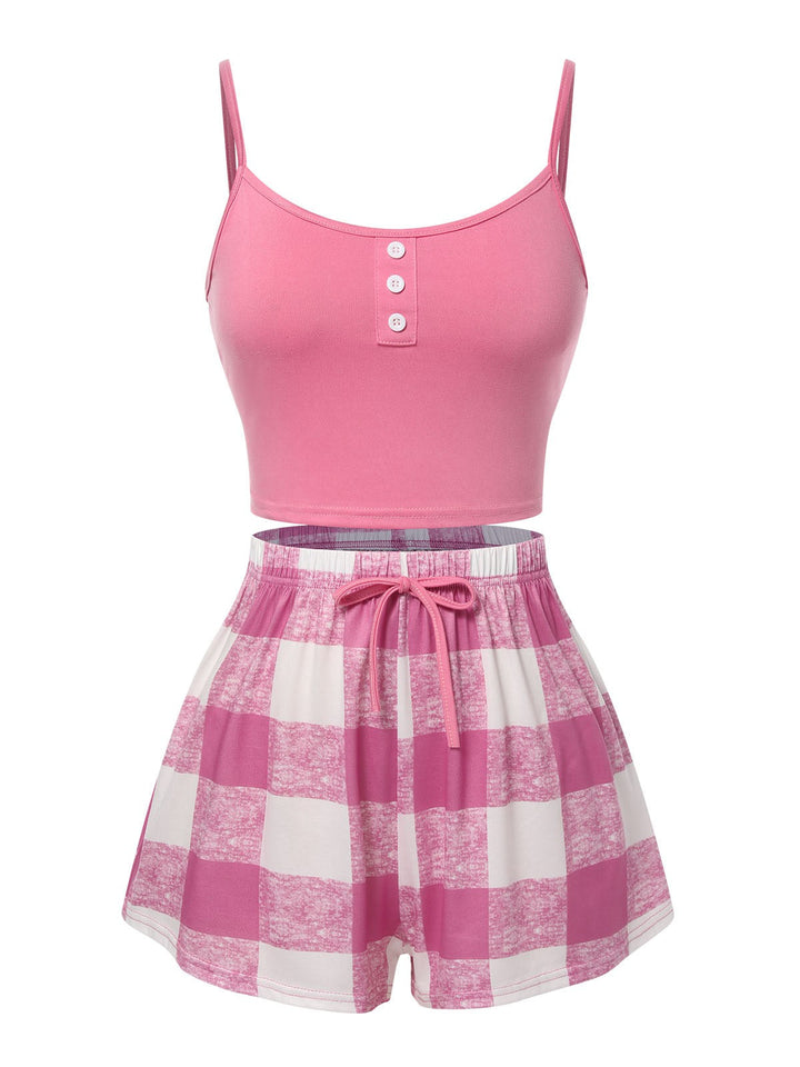 Pink Camisole Top &amp; Plaid Shorts Pajamas, vintage top, retro blouse - perfect for women who love vintage and retro fashion
