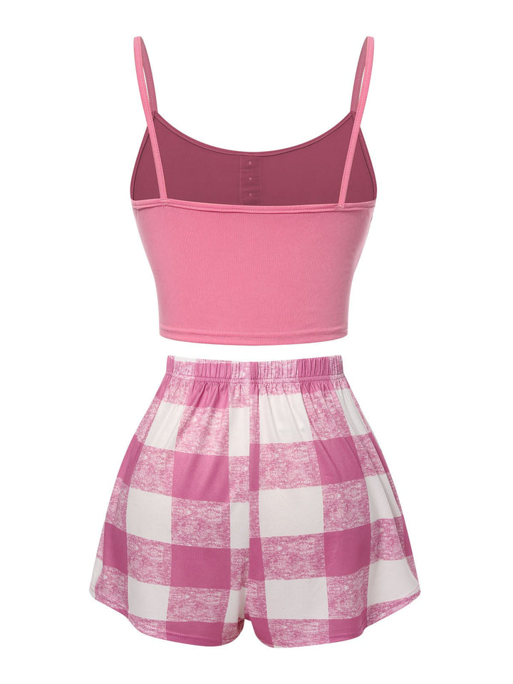 Pink Camisole Top &amp; Plaid Shorts Pajamas, vintage top, retro blouse - perfect for women who love vintage and retro fashion
