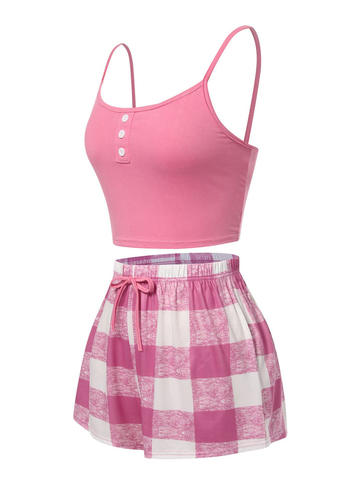 Pink Camisole Top &amp; Plaid Shorts Pajamas, vintage top, retro blouse - perfect for women who love vintage and retro fashion