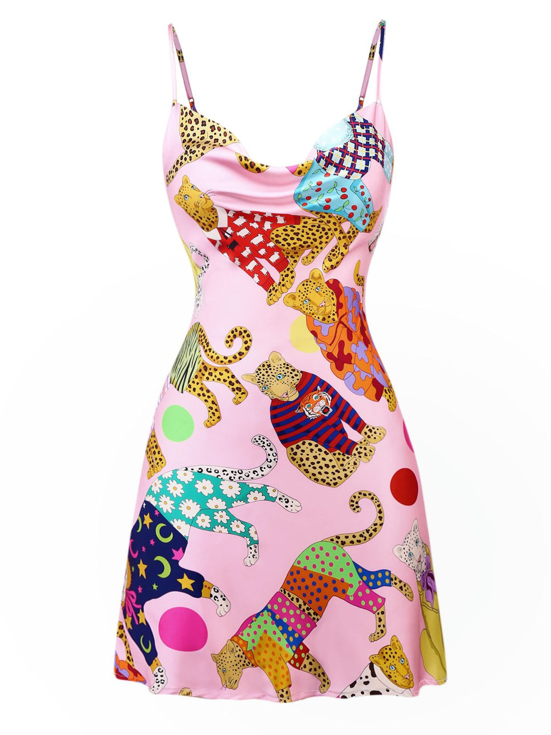 Pink Cheetah Print Satin Slip Nightdress - vintage dress, retro fashion