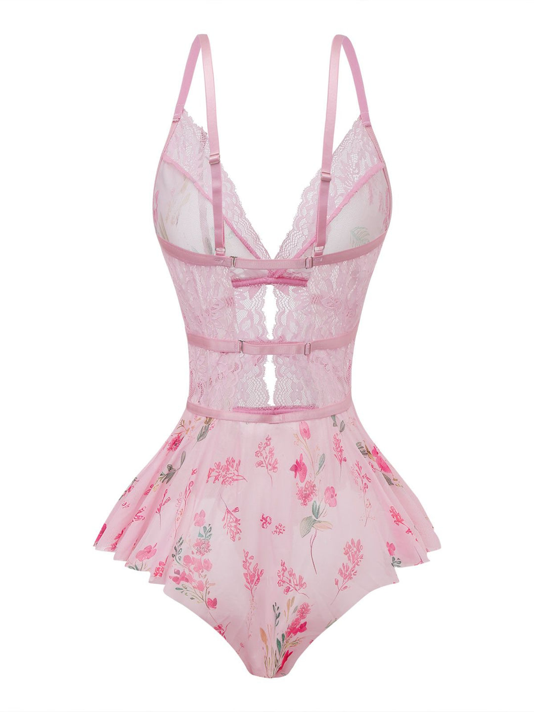 Pink Floral Lace Sheer Nightgown - vintage nightgown, retro sleepwear