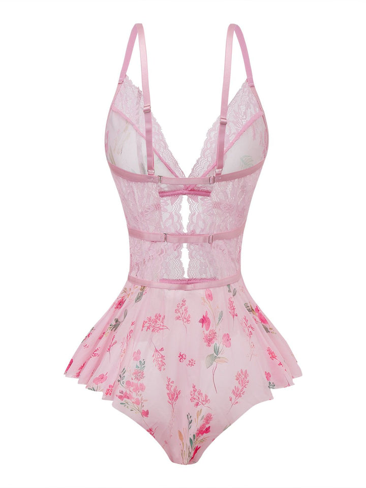 Pink Floral Lace Sheer Nightgown - vintage nightgown, retro sleepwear