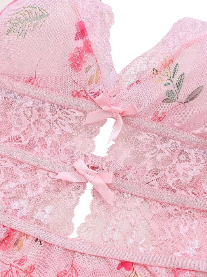 Pink Floral Lace Sheer Nightgown - vintage nightgown, retro sleepwear