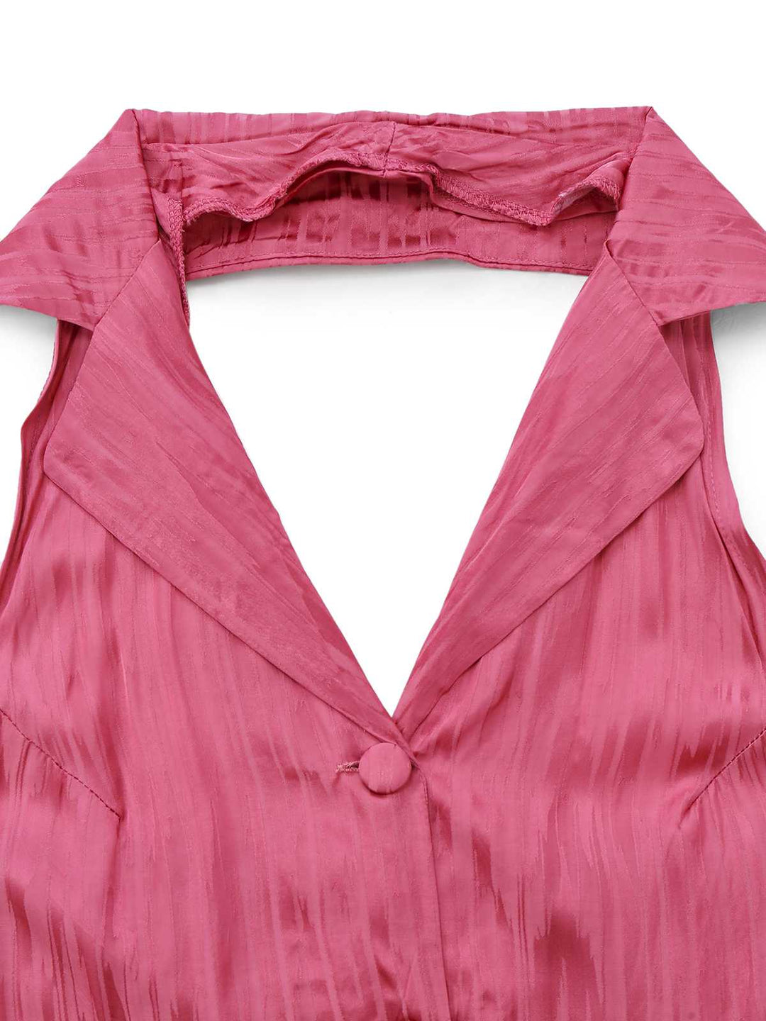 Pink 1970s Halter Lapel Satin Jumpsuit - vintage jumpsuit, retro fashion