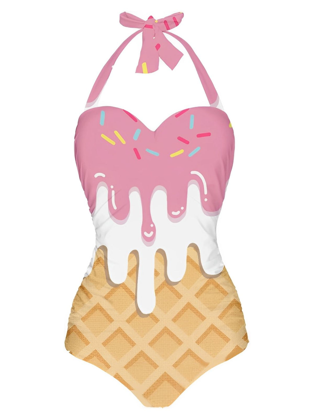 Pink Ice-Cream Halter Swimsuit - vintage swimwear, retro swimsuit, style for vintage lovers