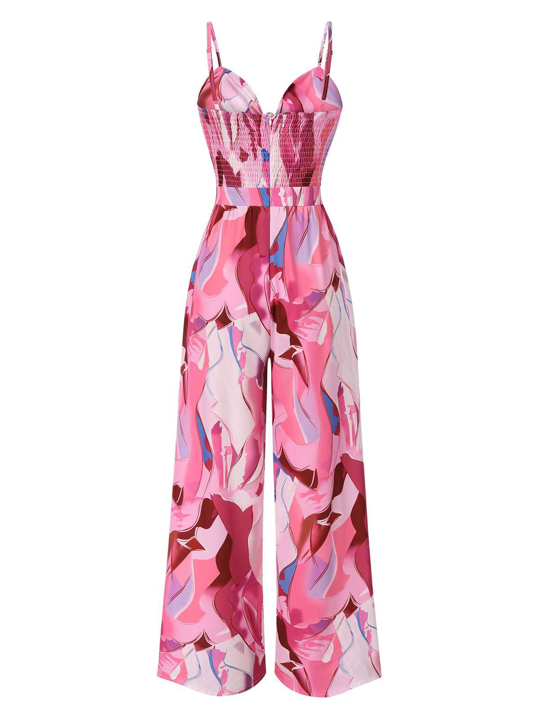 Pink 1970s Strap Psychedelic Print Front-Tie Jumpsuit: timeless 1970s elegance she makes her own