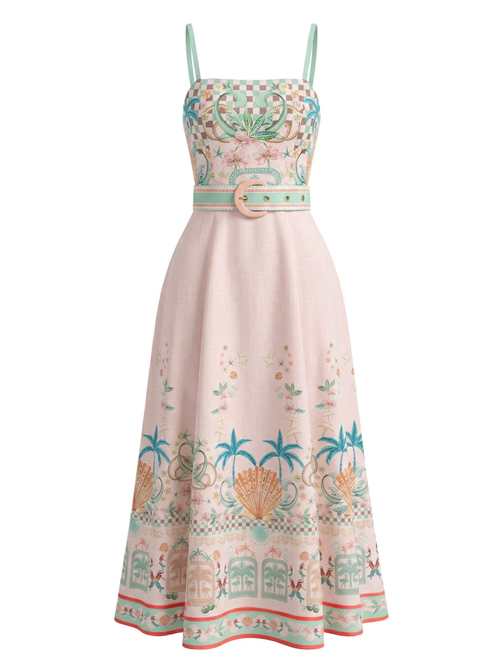 Pale Pink 1950s Floral Cami Classic Dress