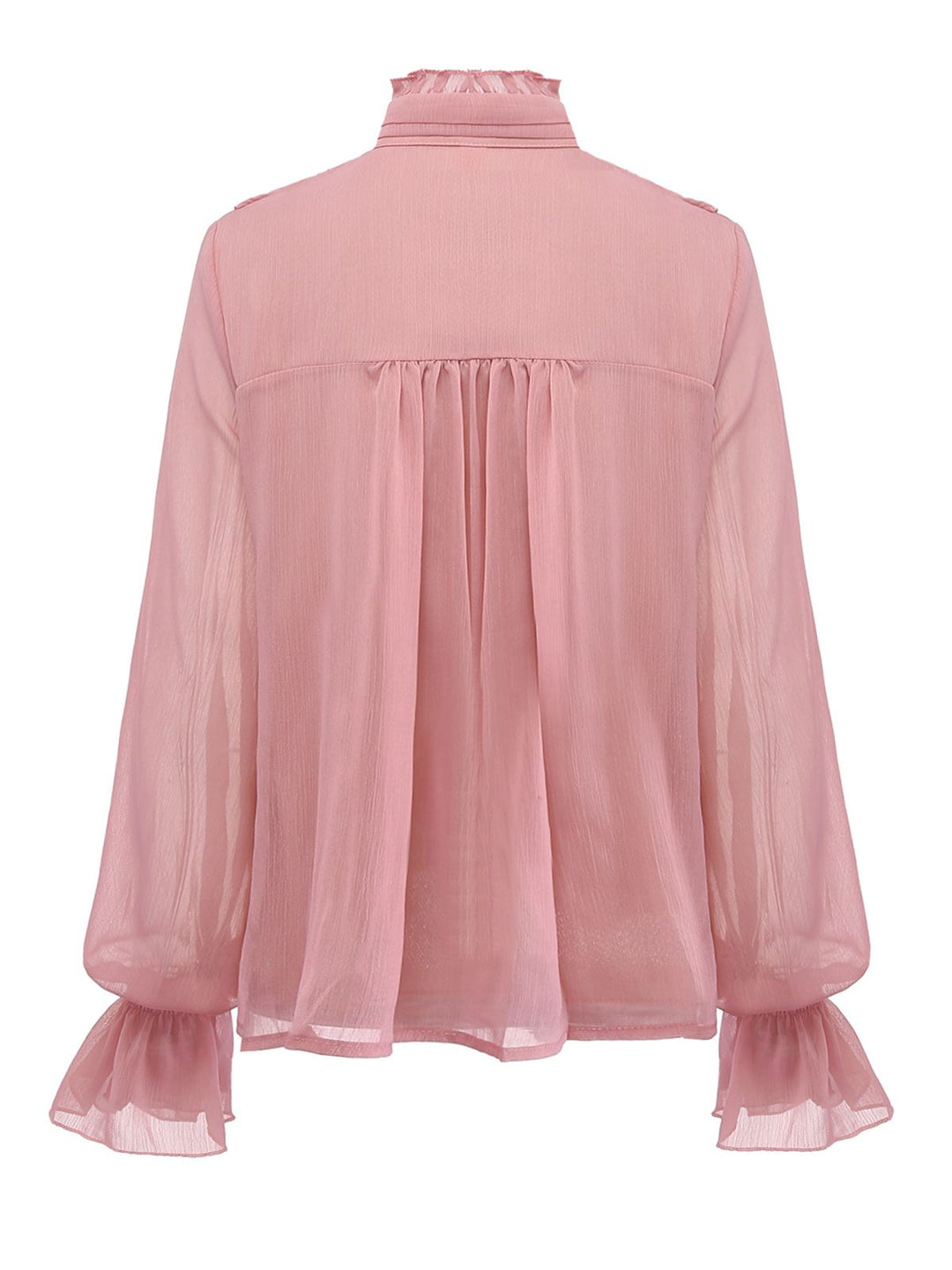 Pink 1980s Chiffon Ruffled High-Neck Blouse - vintage fashion, style