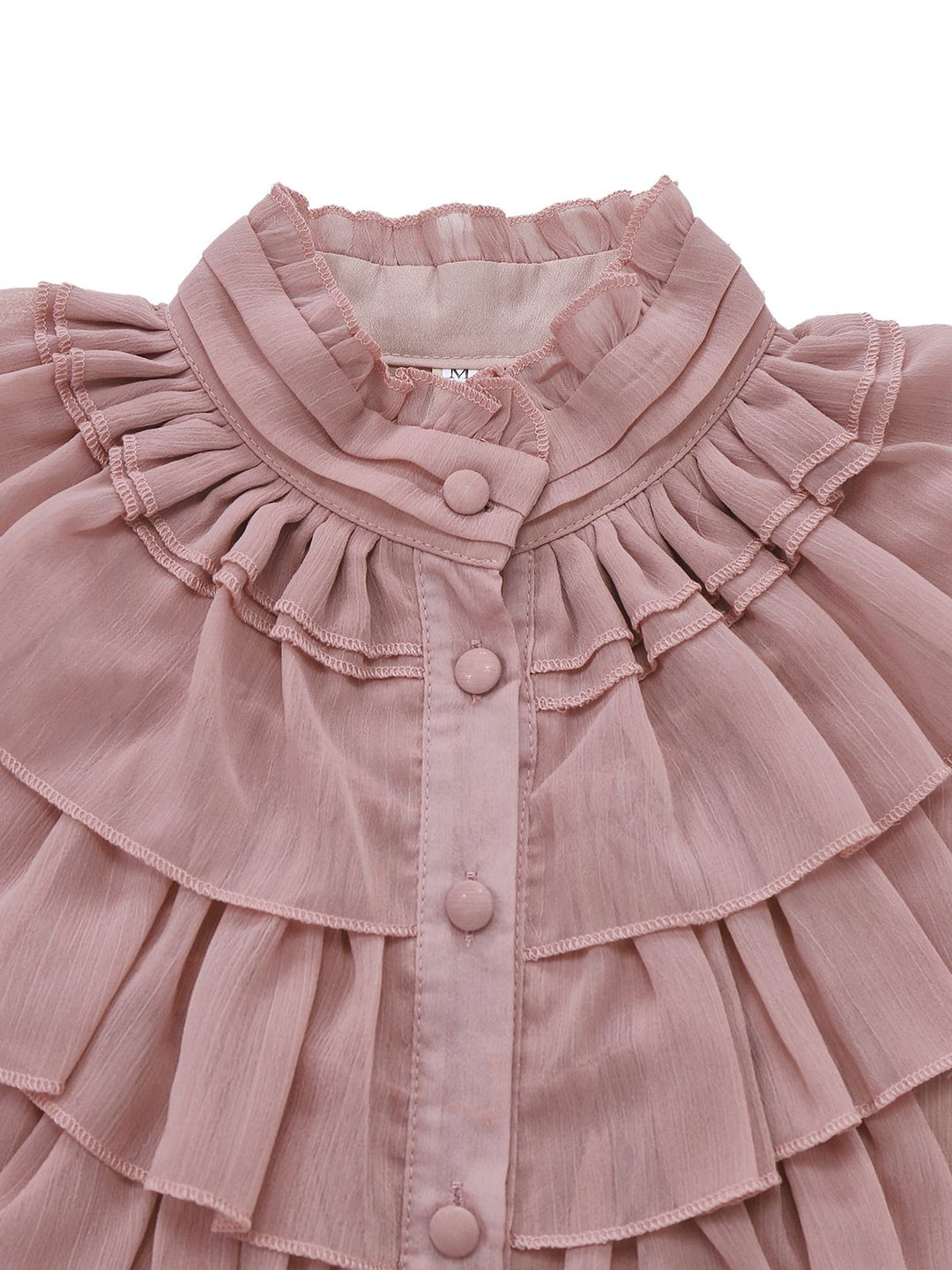 Pink 1980s Chiffon Ruffled High-Neck Blouse - vintage fashion, style