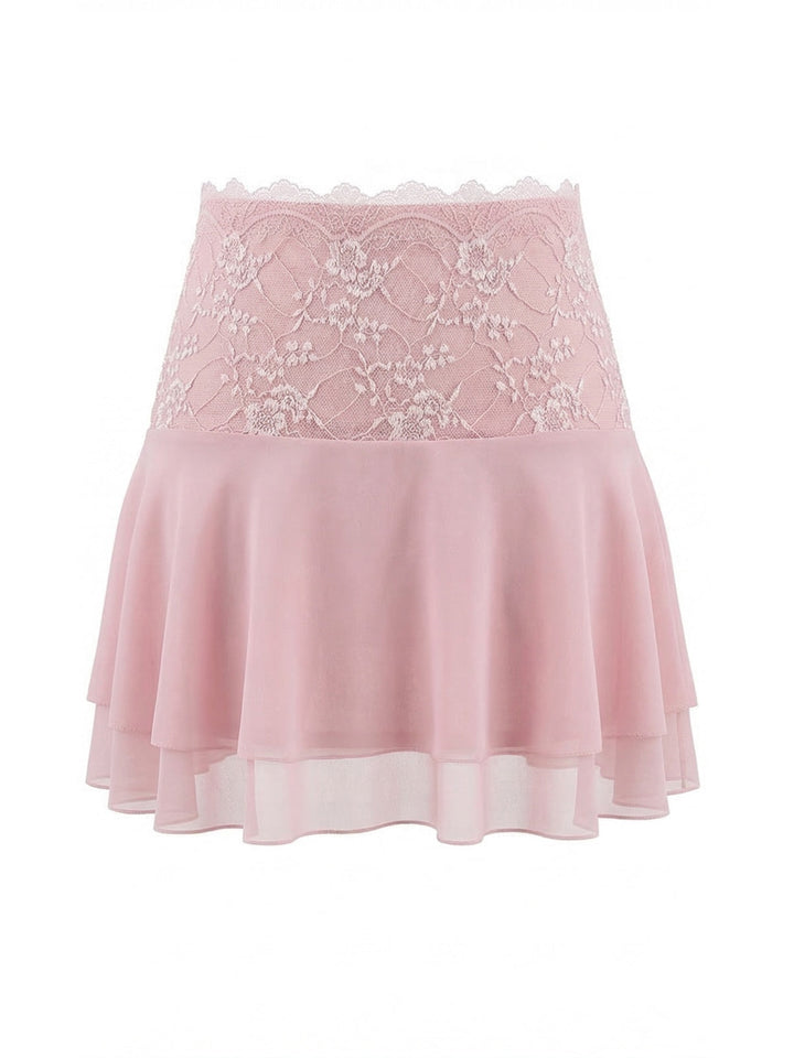Pink 1980s Lace Embroidered Mini Skirt - vintage skirt, retro style for vintage lovers