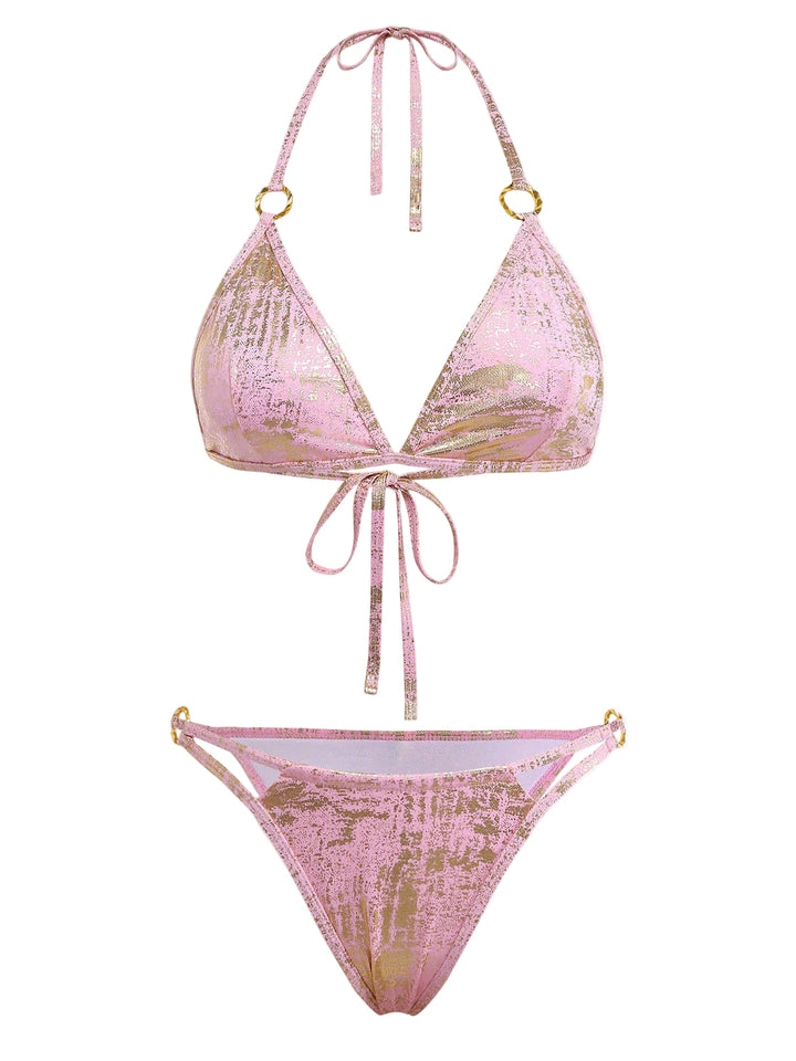 Pink--Metallic-Ring-Triangle-Halter-Bikini-Set, vintage, retro, swimwear
