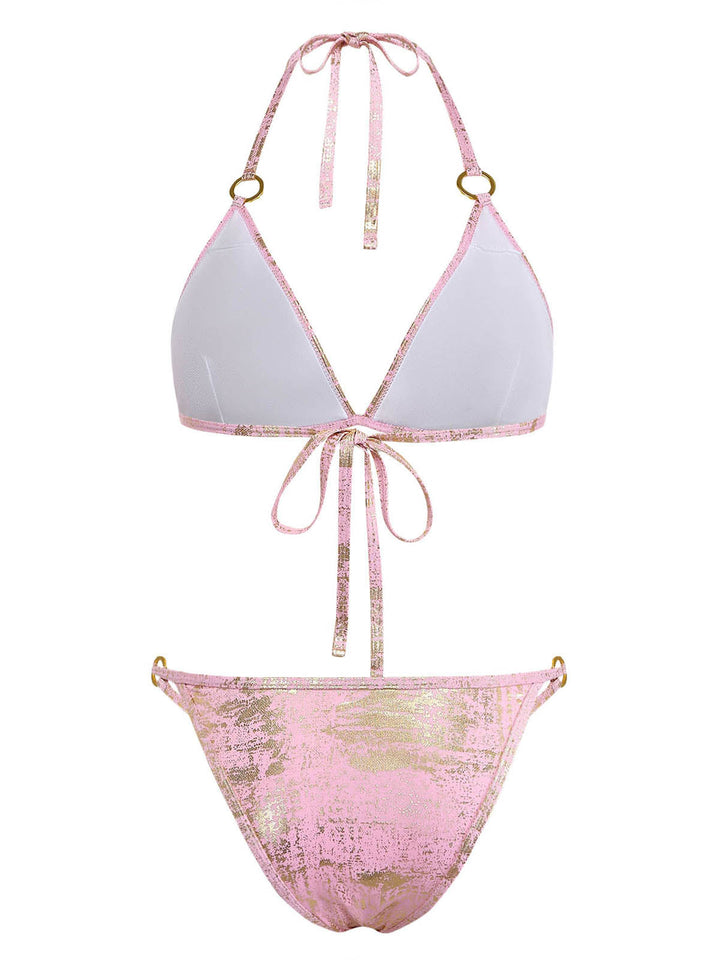 Pink--Metallic-Ring-Triangle-Halter-Bikini-Set, vintage, retro, swimwear